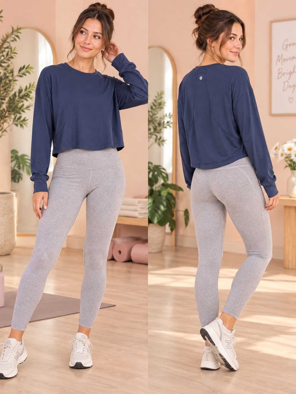 Lululemon Navy Blue Cropped Long Sleeve Athletic Top